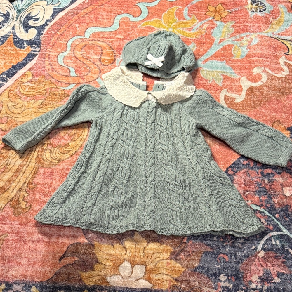 Max Studio Kids Cable Knit Set in Light Blue with White Accents